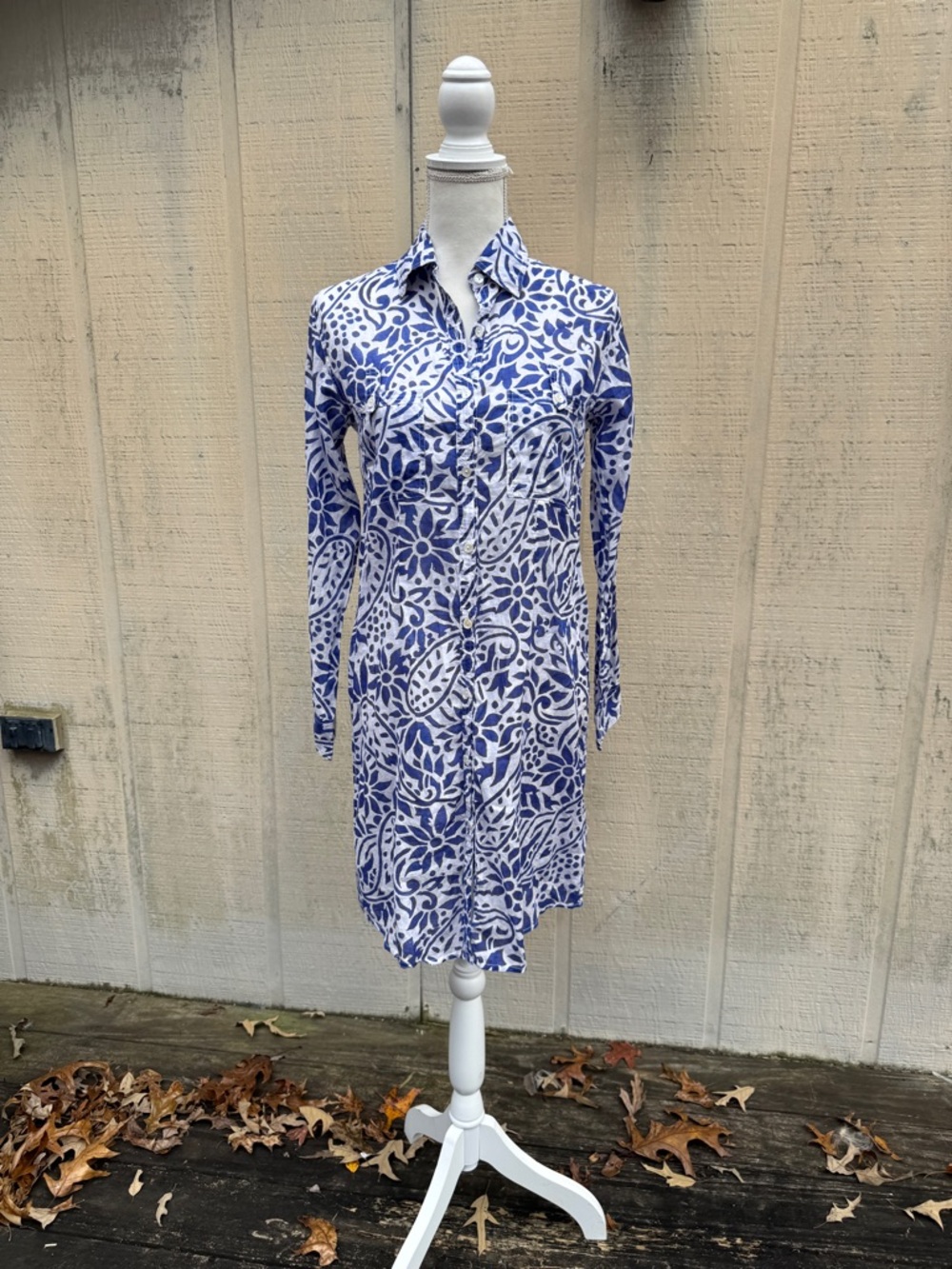 Roberta Roller Rabbit Blue & White Floral Paisley Midi Shirt Dress